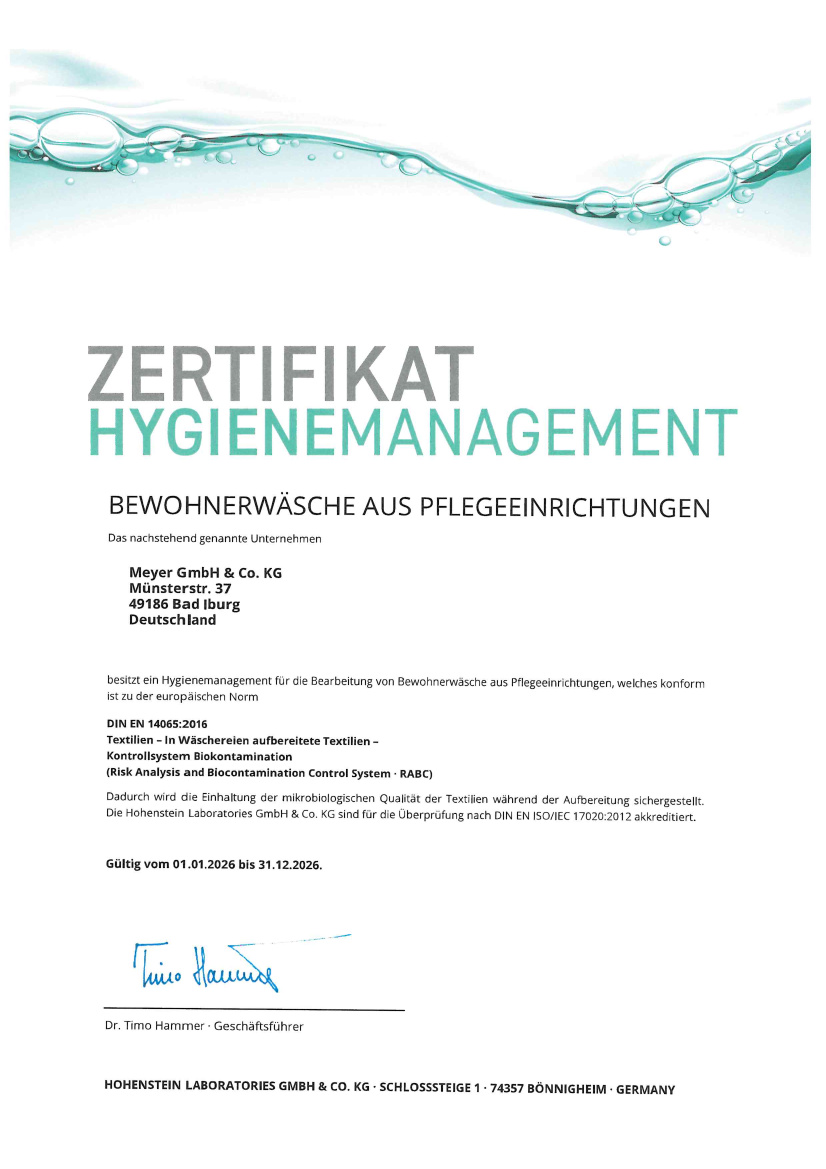Zertifikat Bewohnerwäsche