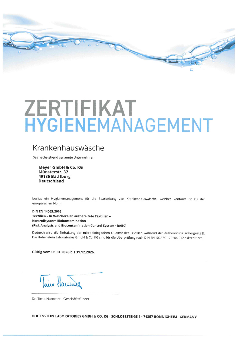 Zertifikat Krankenhauswäsche