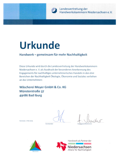 Urkunde Nachhaltigkeit